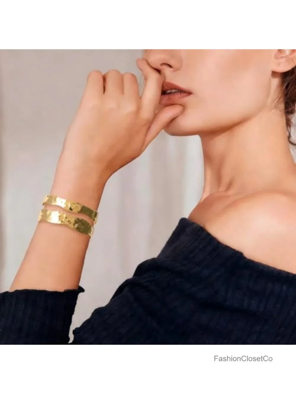 3-Piece Cuff Bracelet Set Chunky Gold Layered Bangle